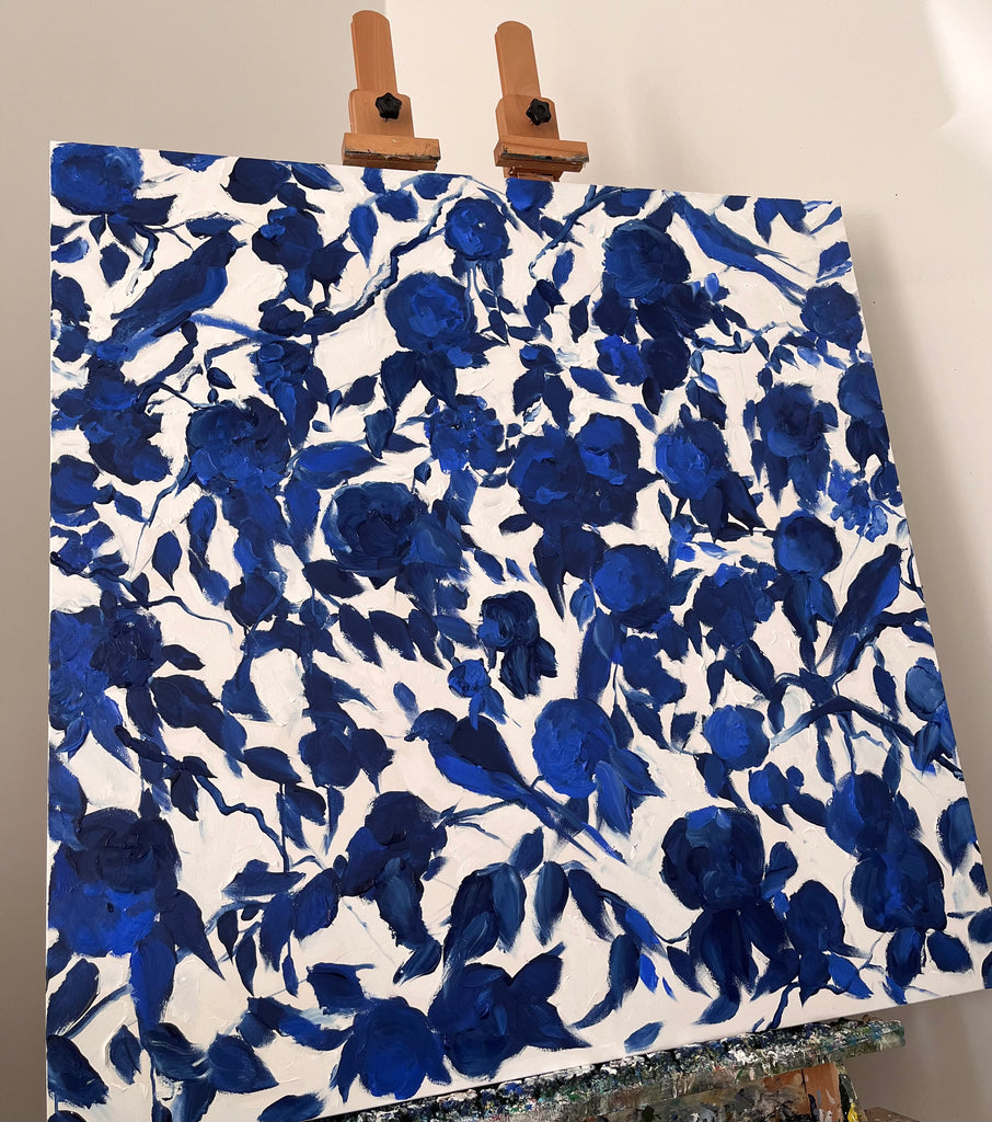 Blue and white