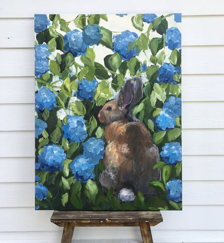 bunny in the hydrangeas