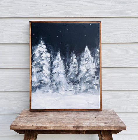 trees with snow and stars