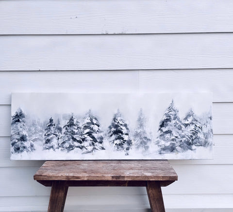 trees with snow on white