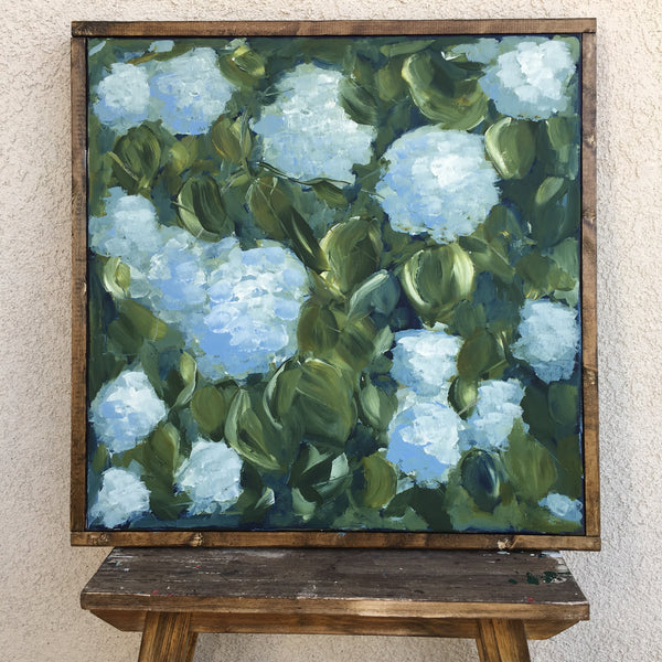 Blue hydrangea bush